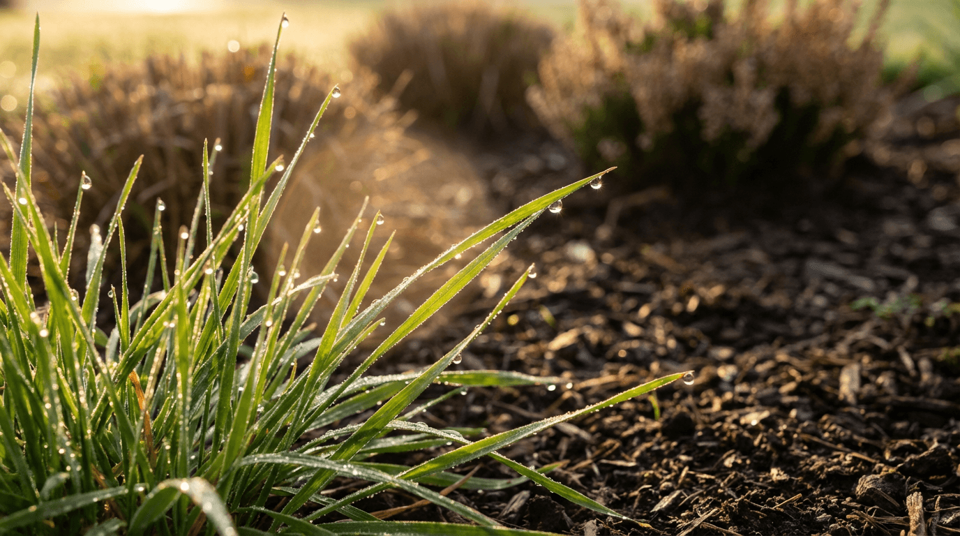Landscaper using an edger along a driveway during golden hour